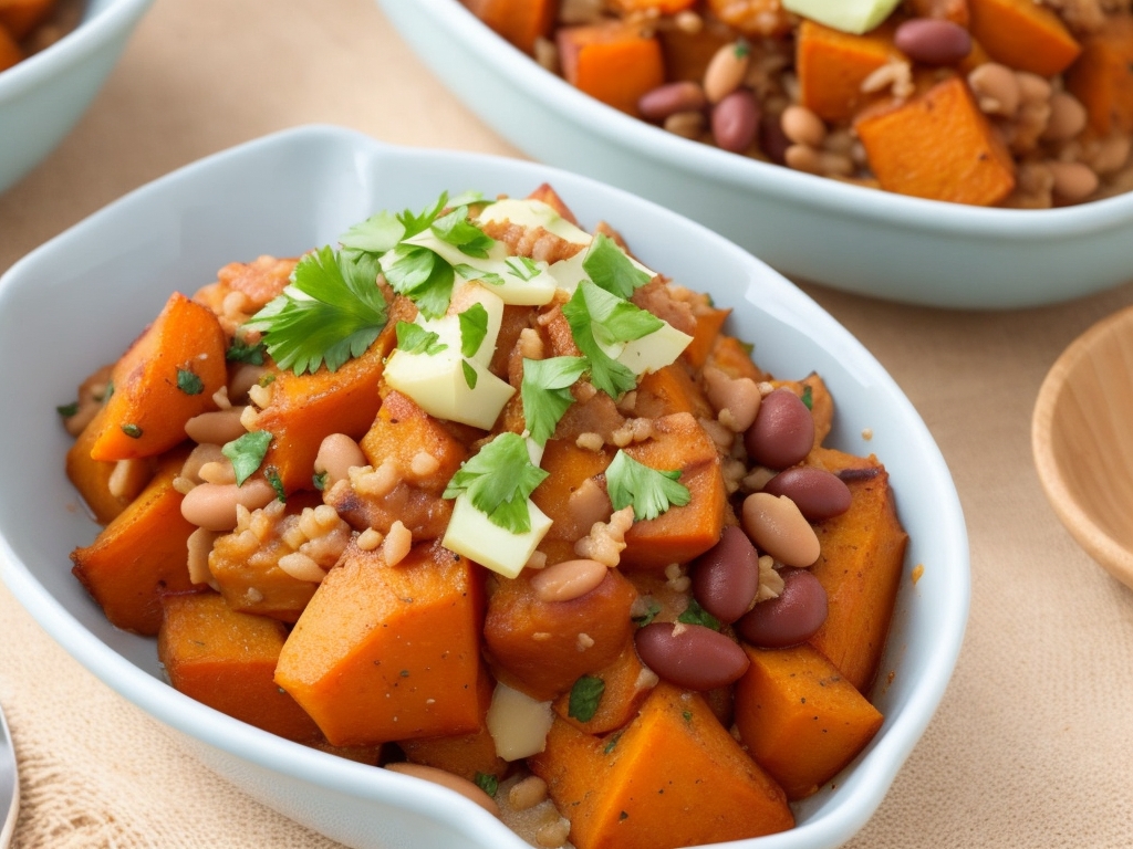 Zapečené batáty s restovanou směsí krůtího masa a fazolí Default_Baked_sweet_potatoes_with_a_stirfried_turkey_and_bean_0-1