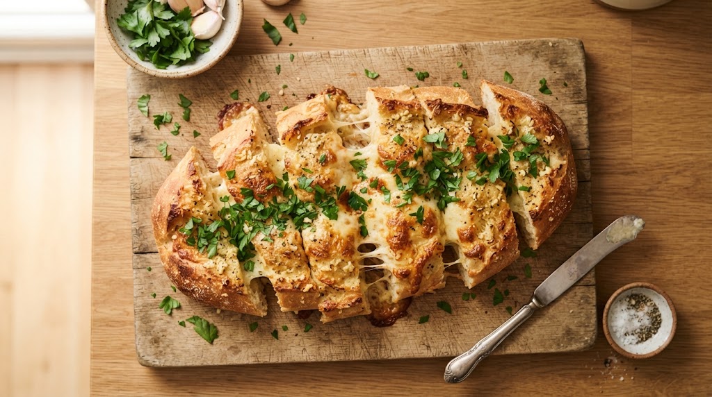 Křupavá sýrovo-česneková bageta z pánve (Pan Garlic Bread)