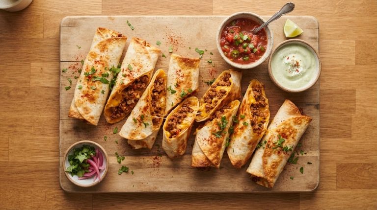 Křupavé sýrové quesadillové rolky s mletým masem (Taco Roll-Ups)